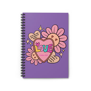 Love Heart Floral Spiral Notebook — 1 John 3:18 Christian Journal