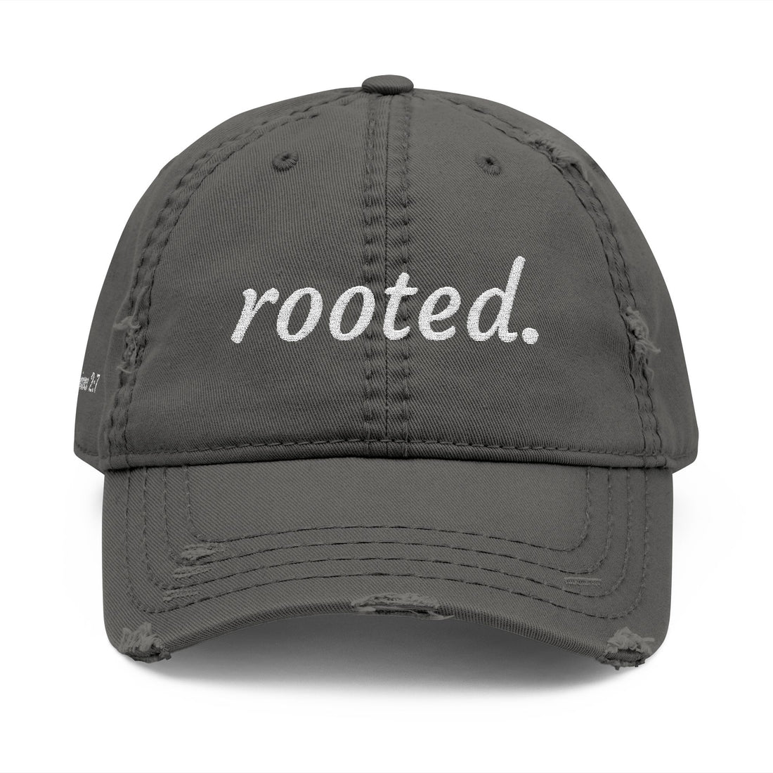 Rooted Embroidered Distressed Hat — Colossians 2:7