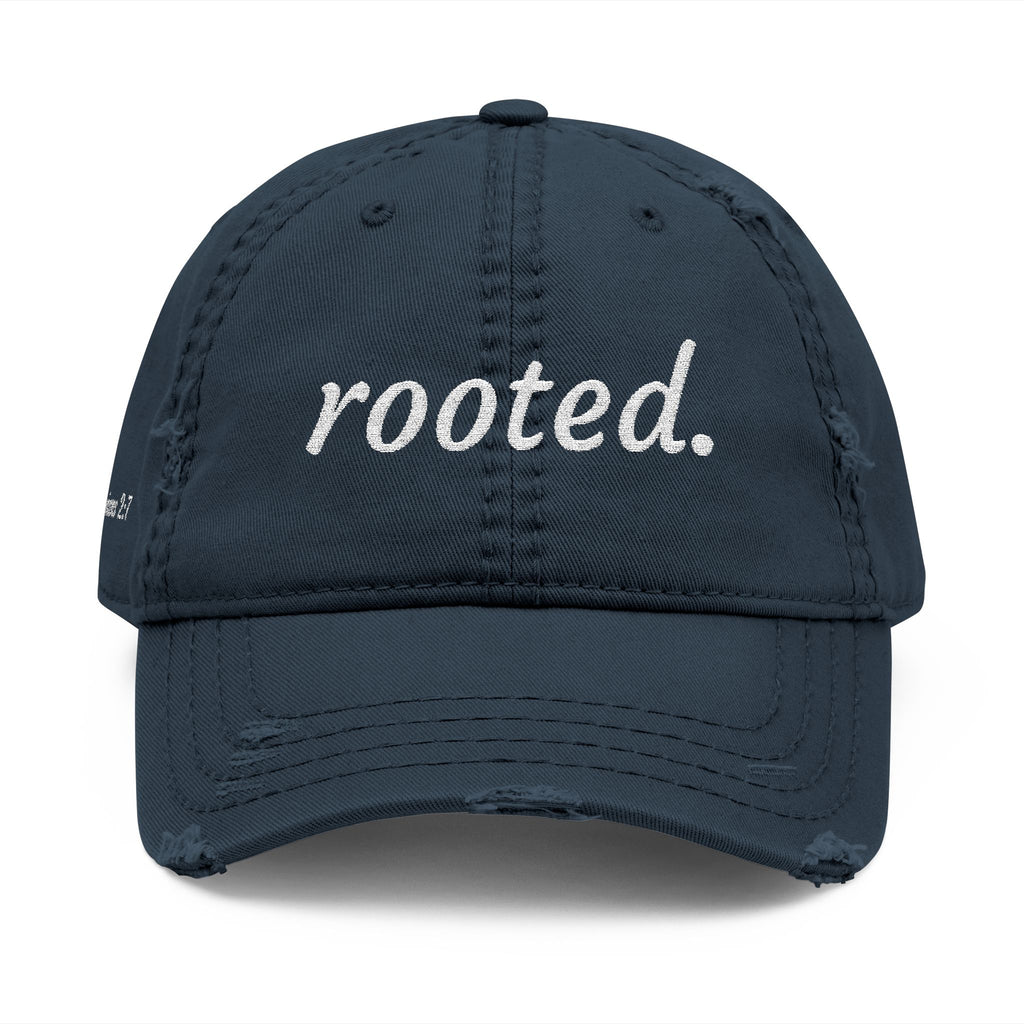 Rooted Embroidered Distressed Hat — Colossians 2:7