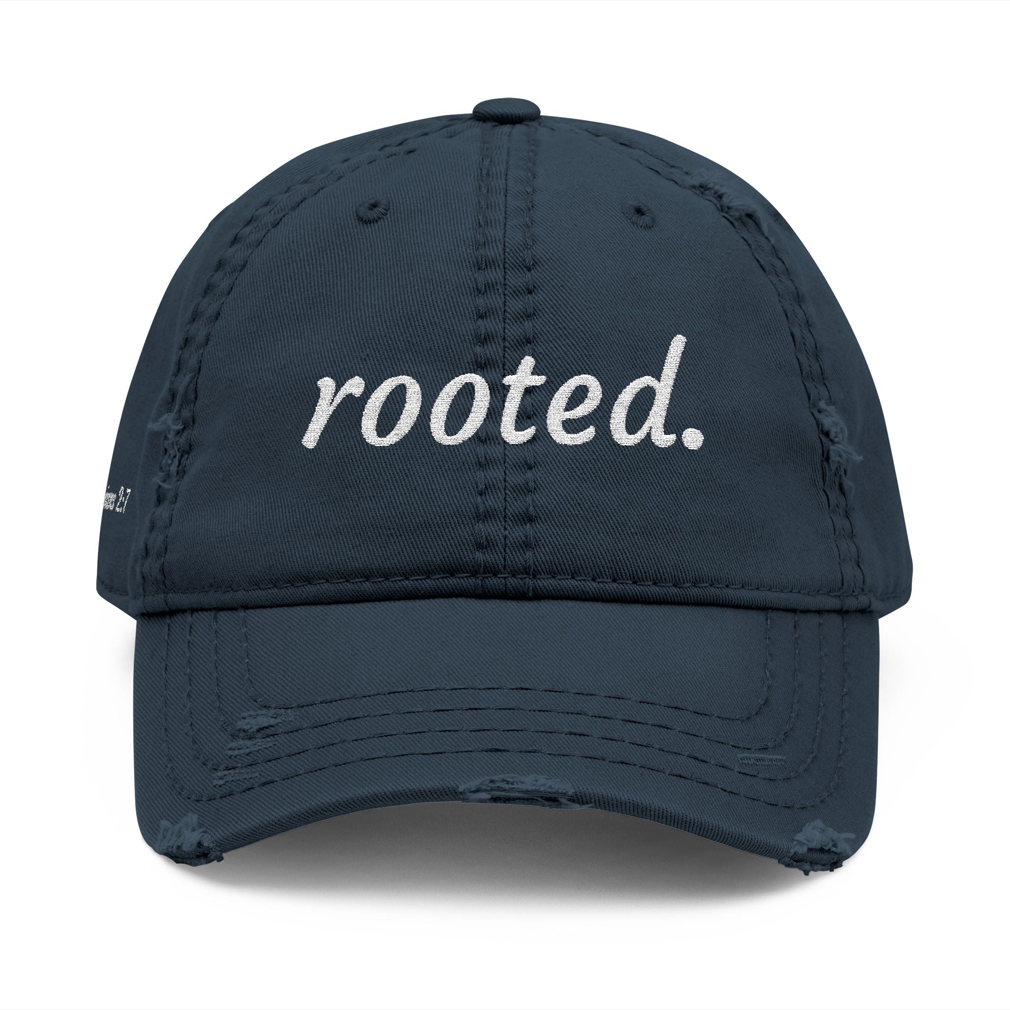 Rooted Embroidered Distressed Hat — Colossians 2:7