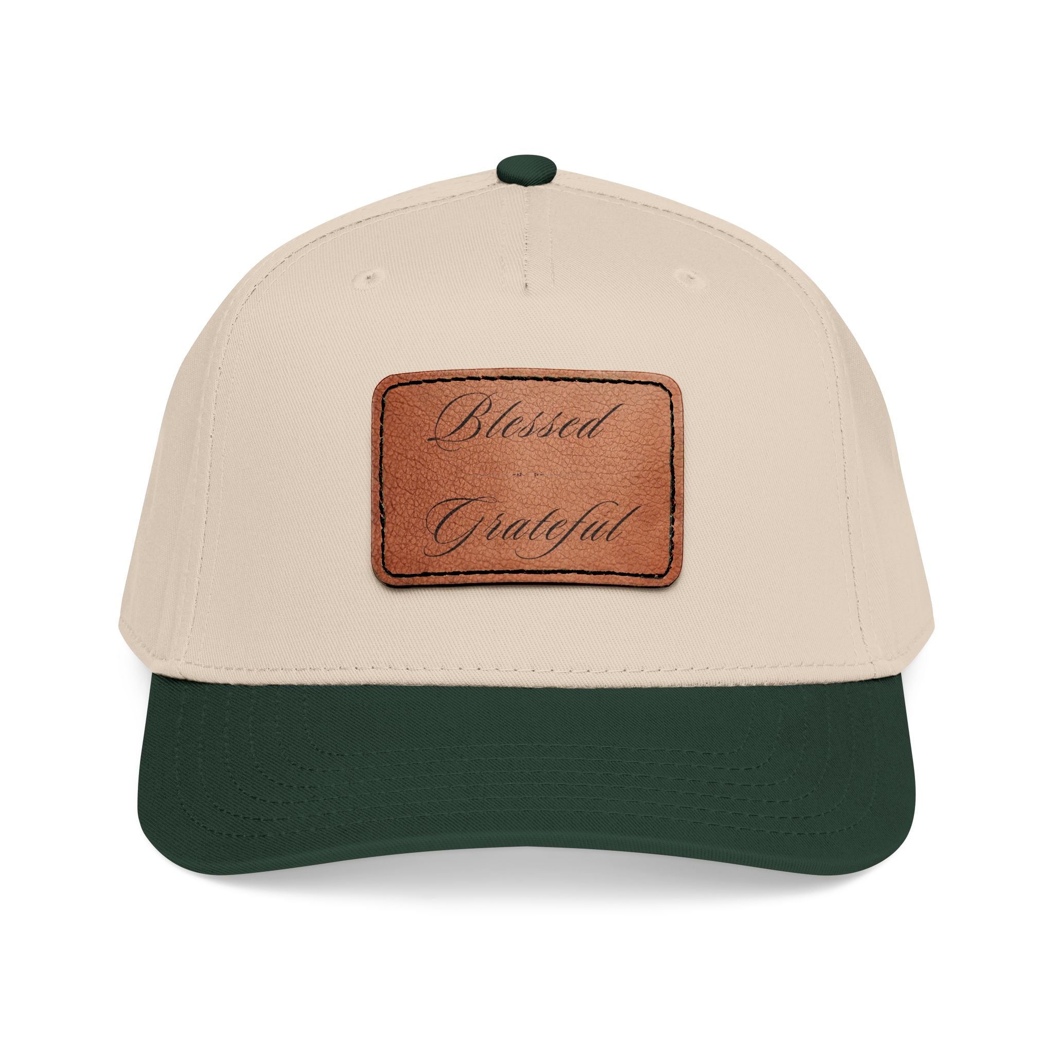 Leather Patch Baseball Cap — "Blessed | Grateful" Design