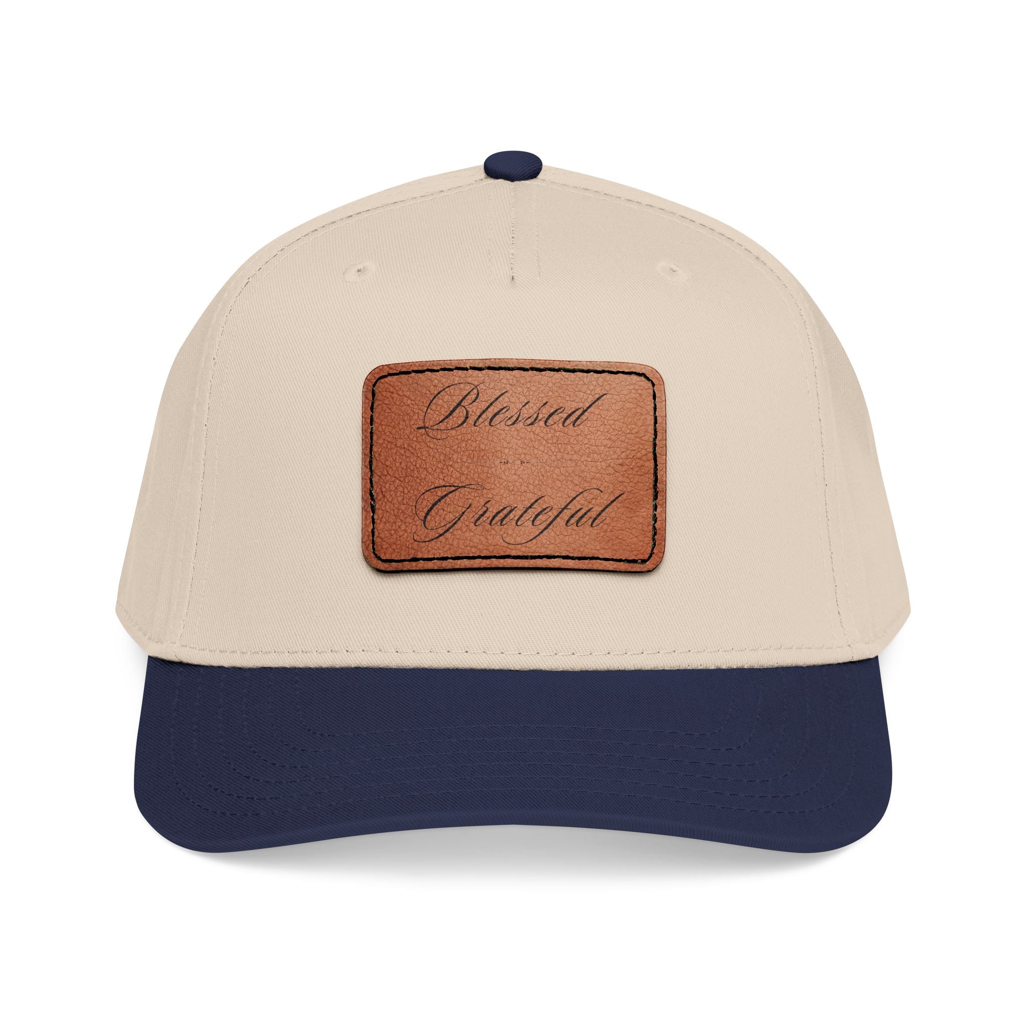 Leather Patch Baseball Cap — "Blessed | Grateful" Design