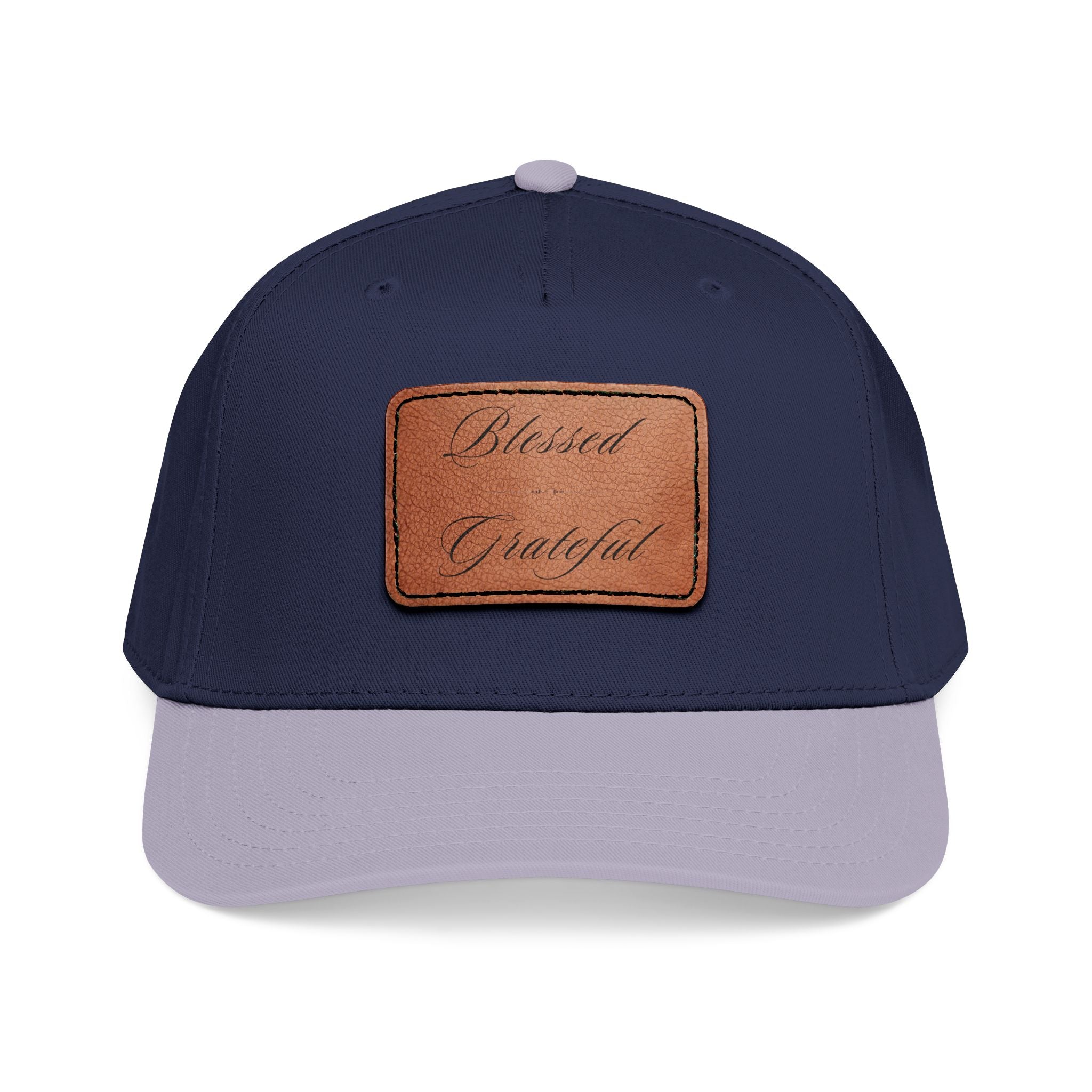 Leather Patch Baseball Cap — "Blessed | Grateful" Design