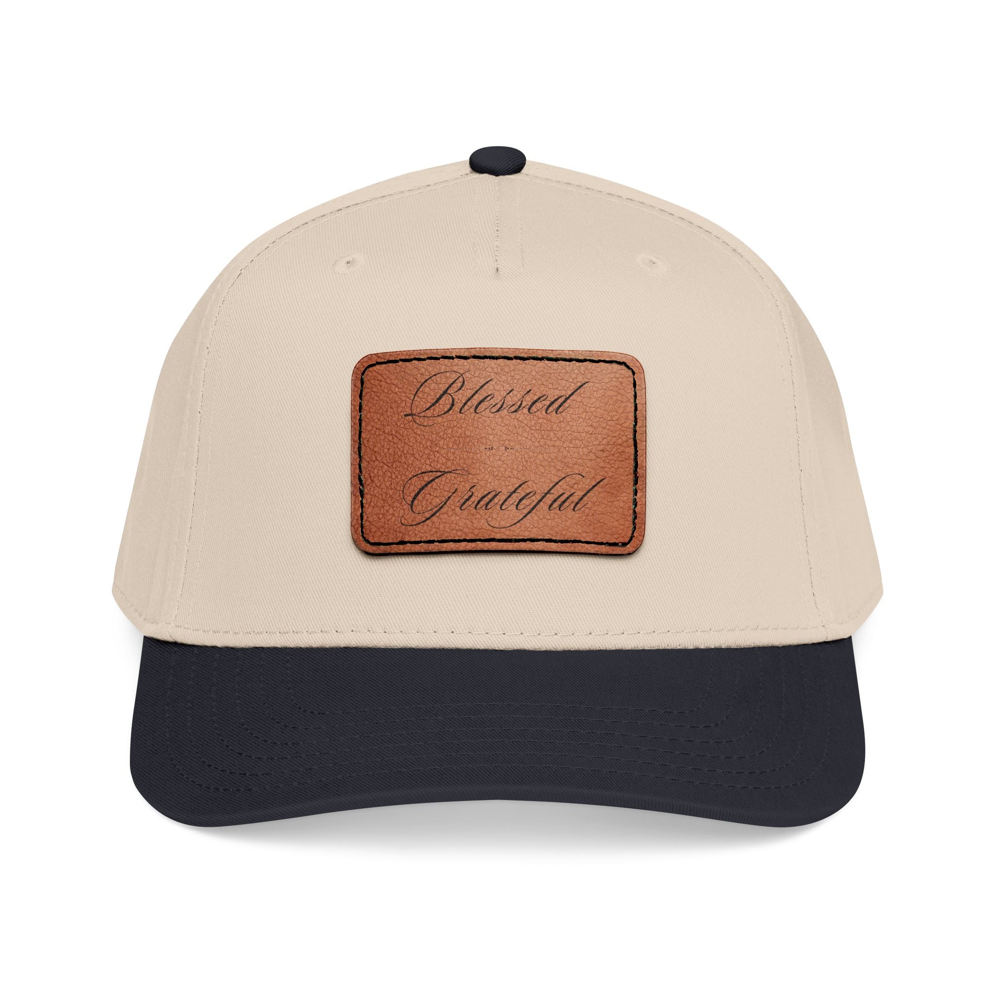 Leather Patch Baseball Cap — "Blessed | Grateful" Design