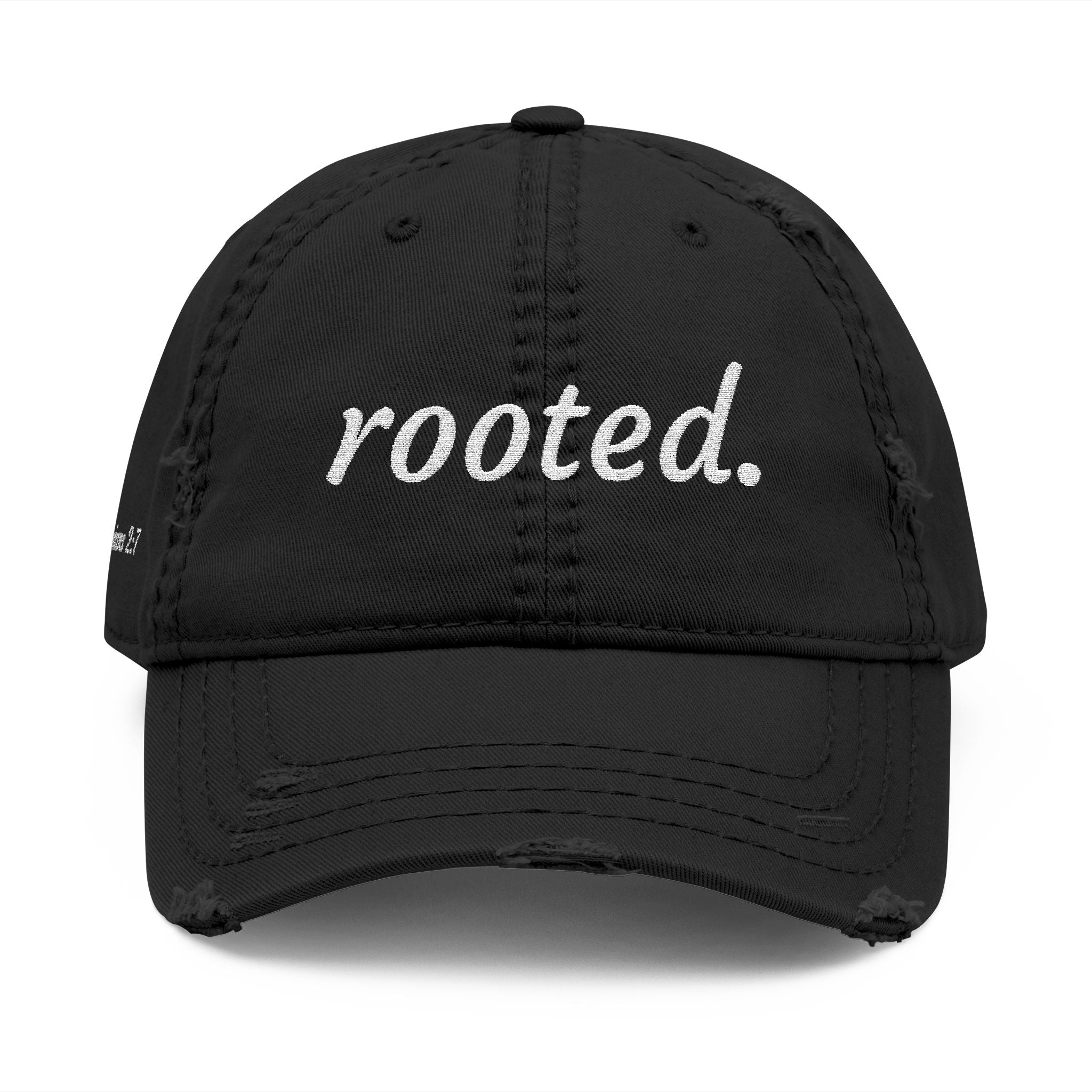 Rooted Embroidered Distressed Hat — Colossians 2:7