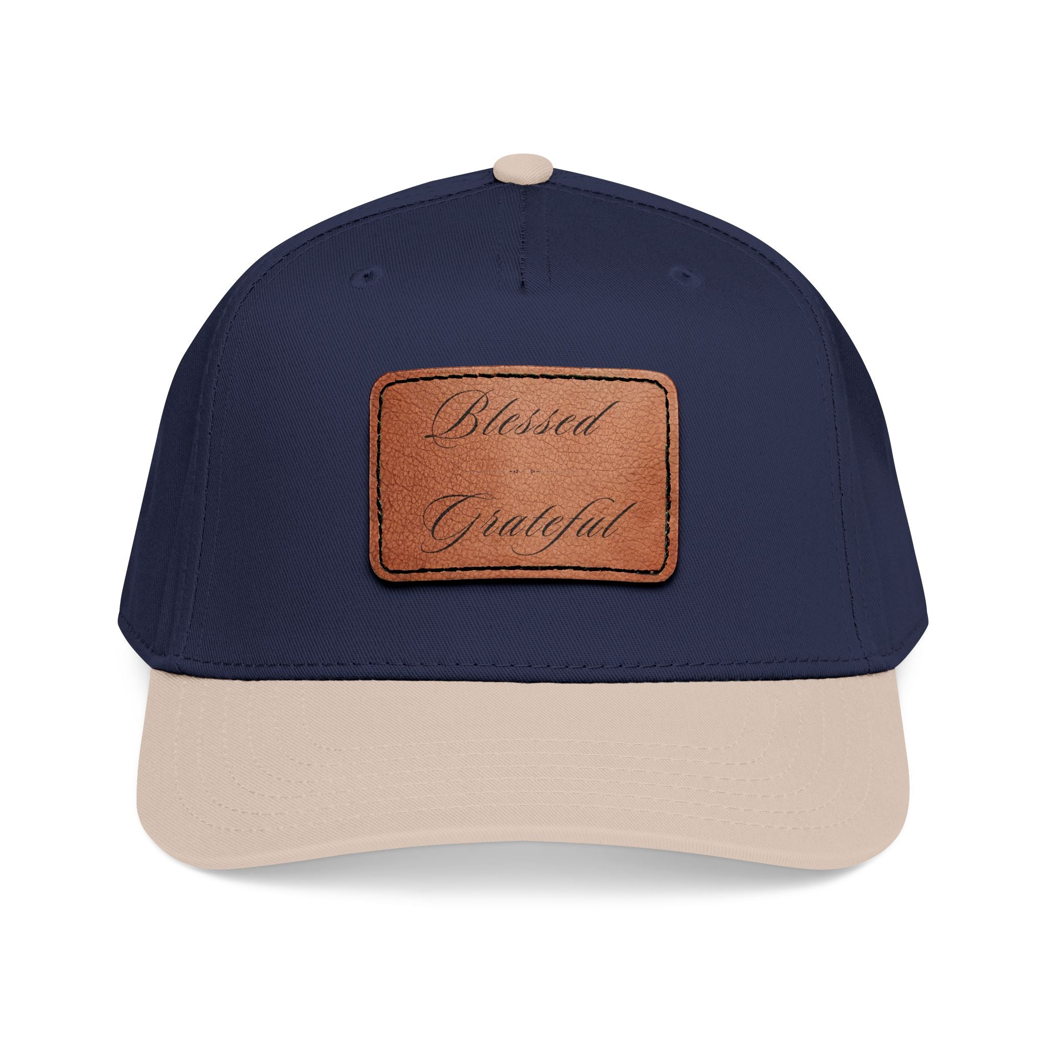 Leather Patch Baseball Cap — "Blessed | Grateful" Design